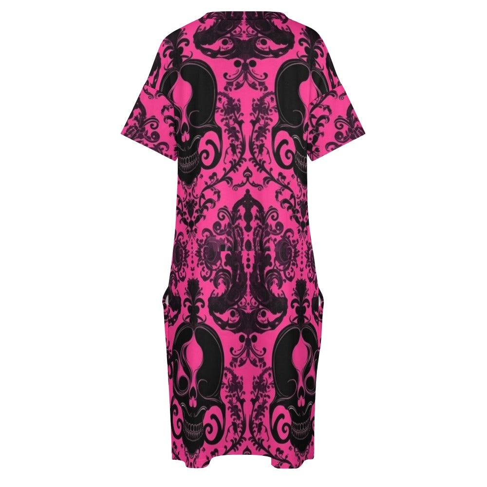 Trible Skulls Loose Dress With Pockets