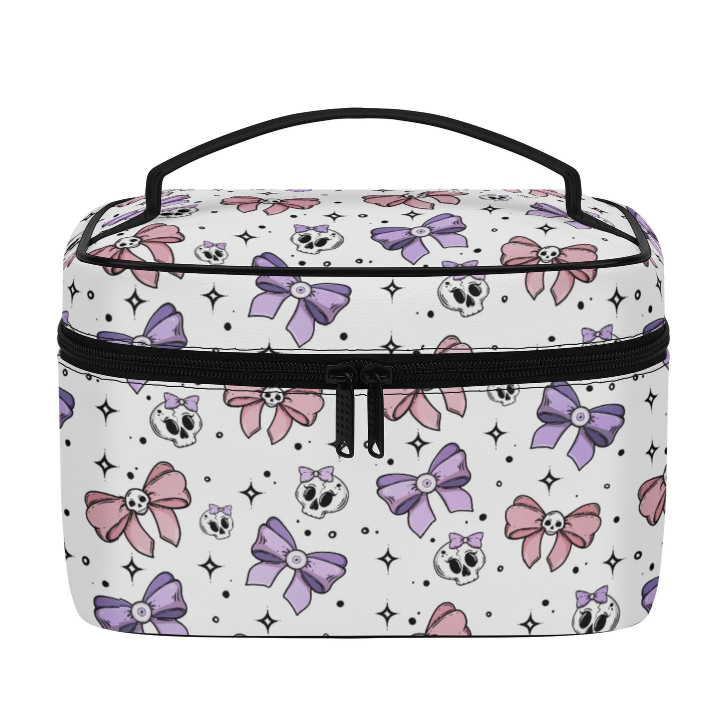 Bows And Skulls Leather Cosmetic Bag