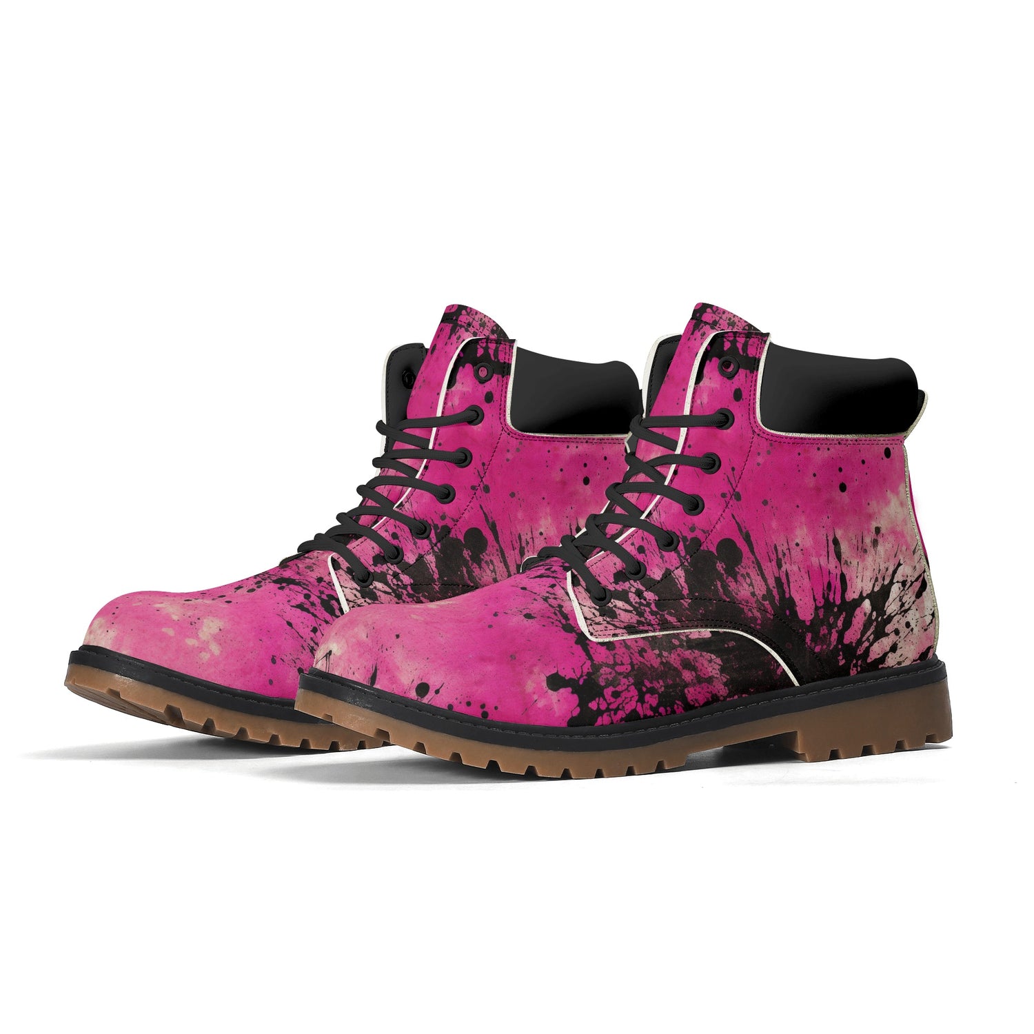 Gothic Pink And Black Leather Brown Outsole All Season Boots