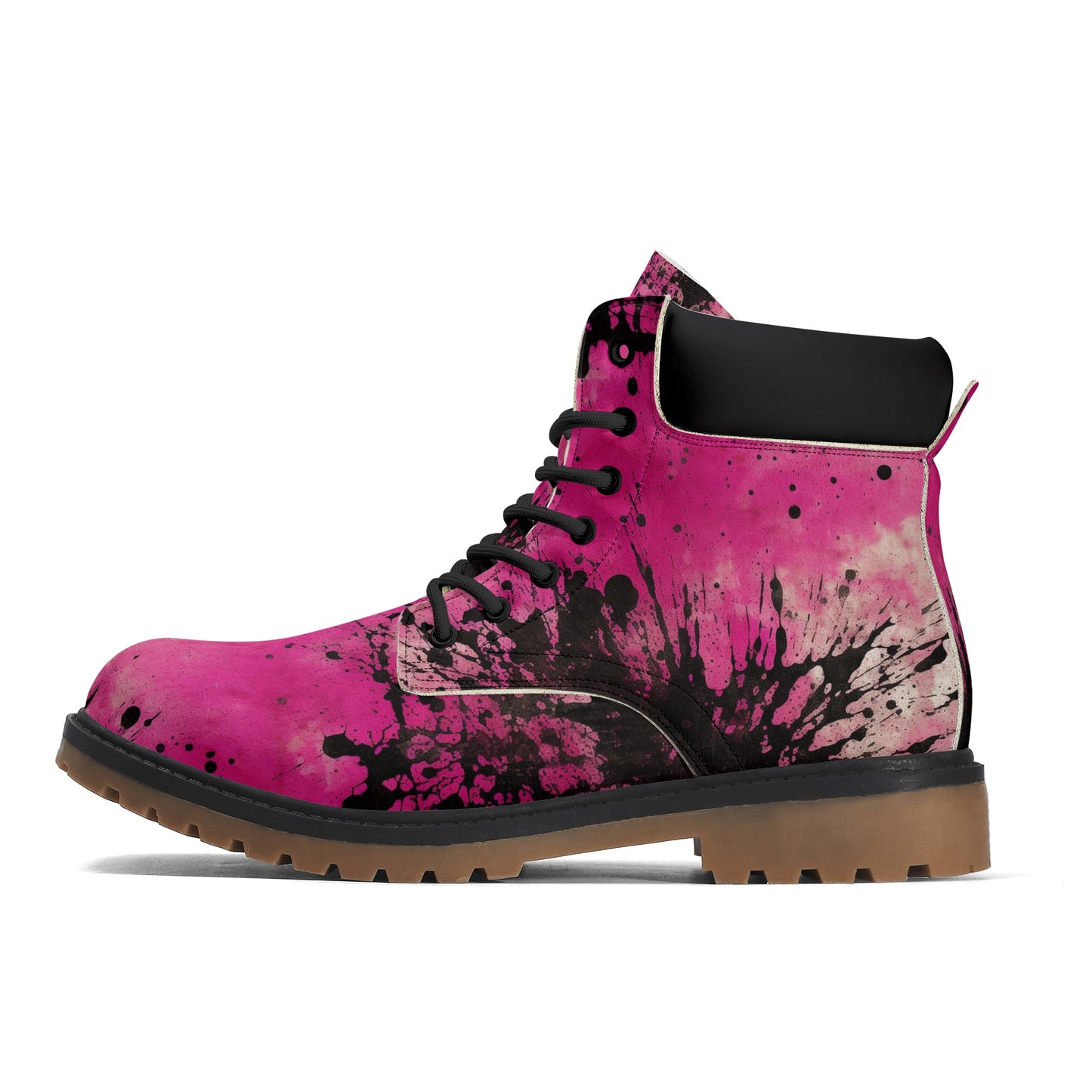 Gothic Pink And Black Leather Brown Outsole All Season Boots