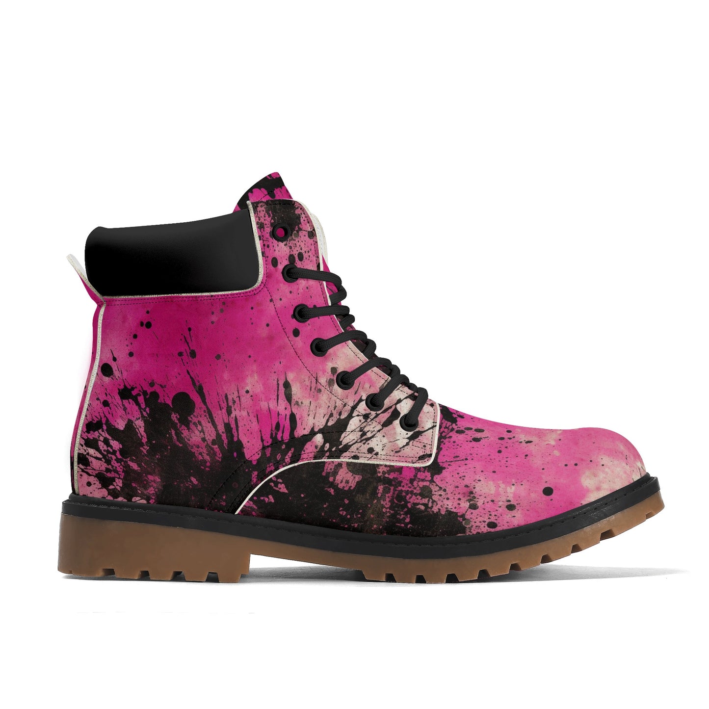 Gothic Pink And Black Leather Brown Outsole All Season Boots
