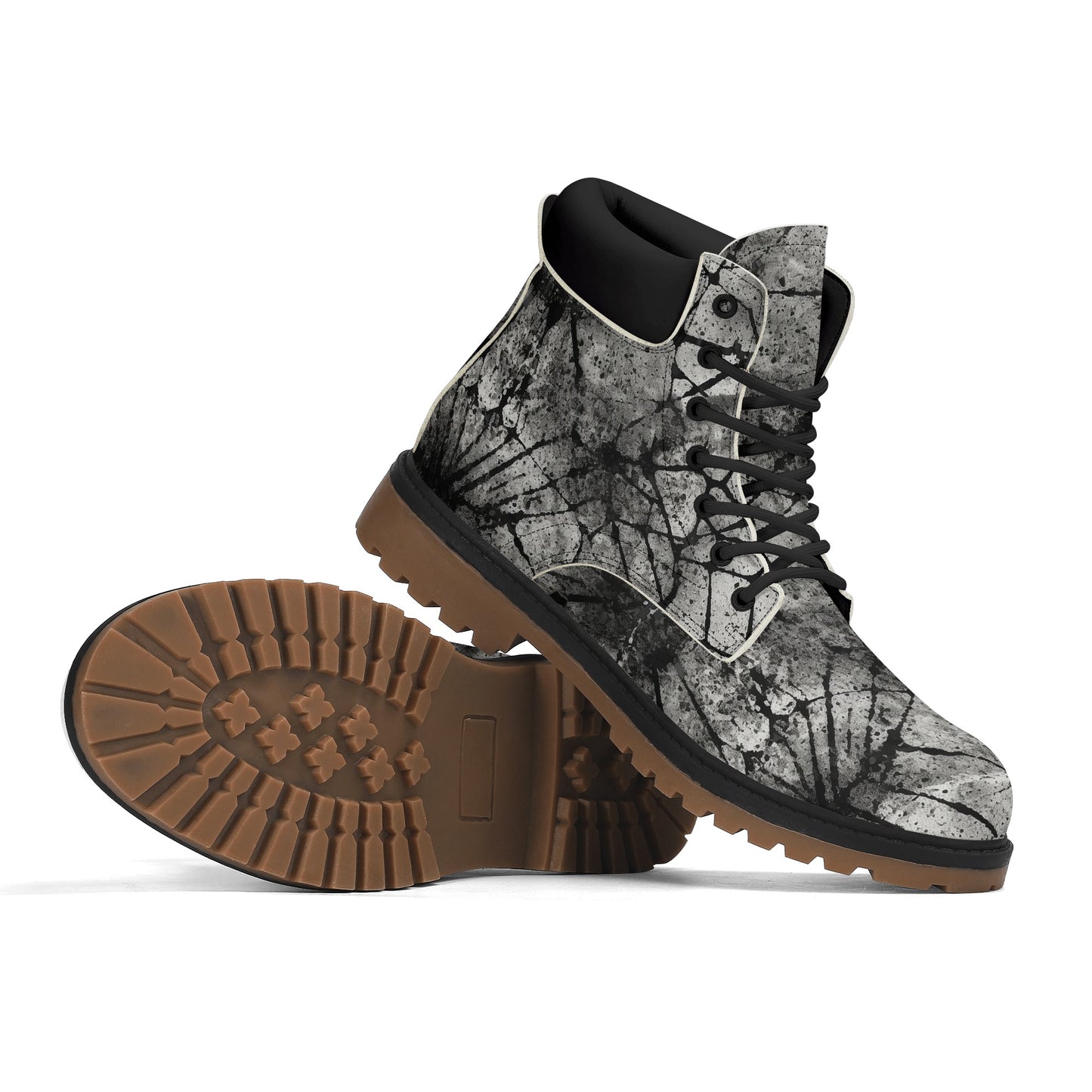 Gothic Grey And Black Leather Brown Outsole All Season Boots