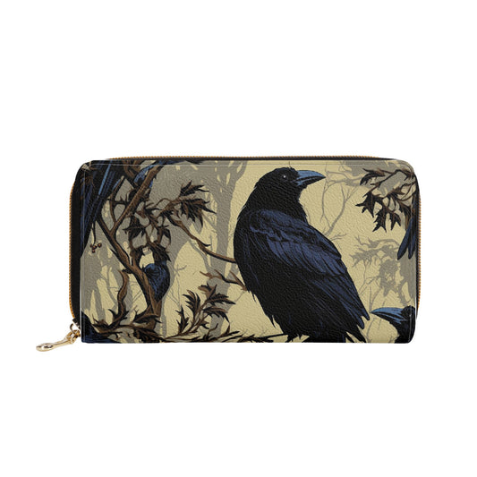 Watching Raven Leather Zipper Purse