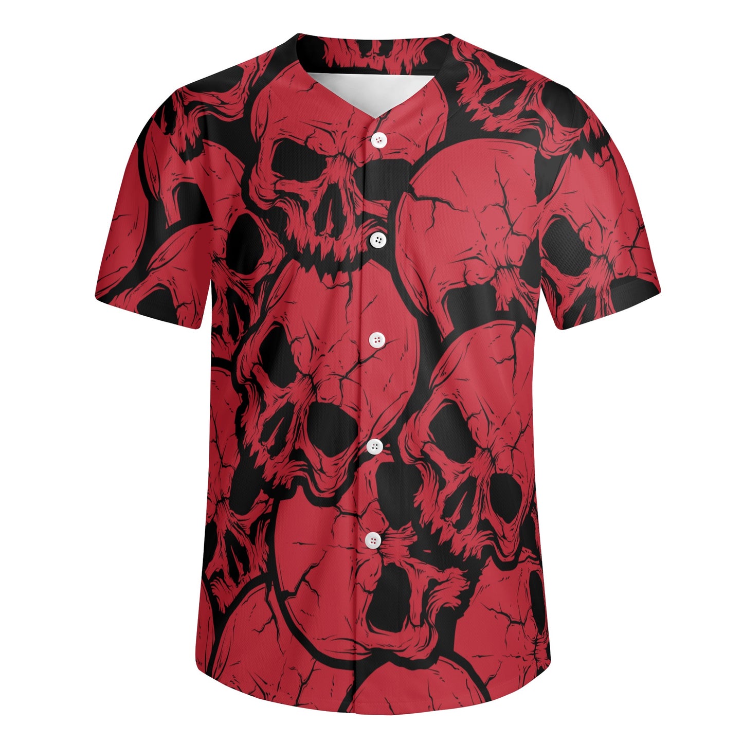 Red Skulls Short Sleeve Baseball Jersey