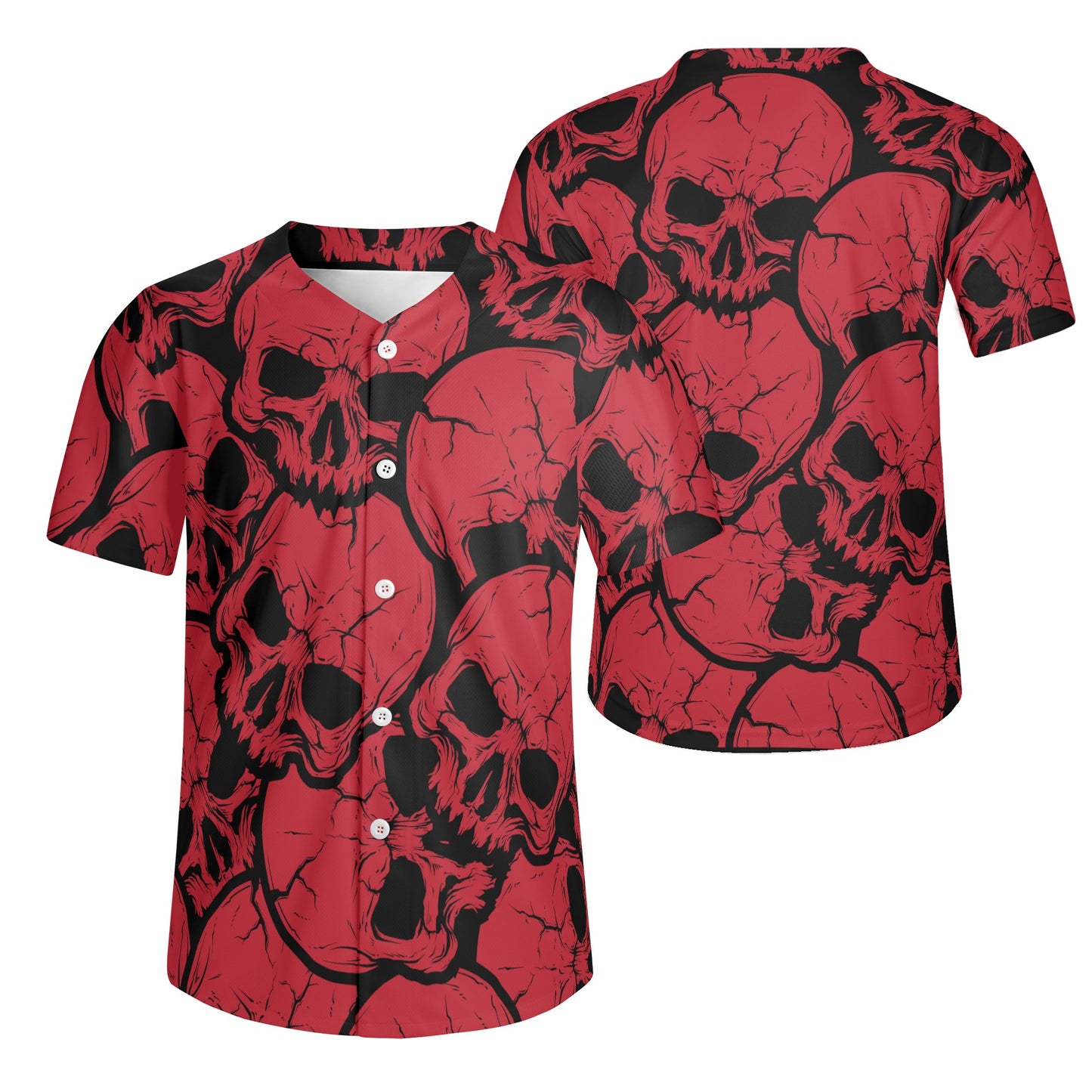 Red Skulls Short Sleeve Baseball Jersey