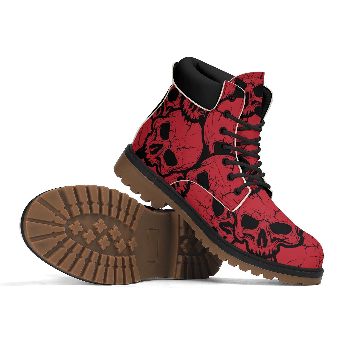 Red Skulls Leather Brown Outsole All Season Boots