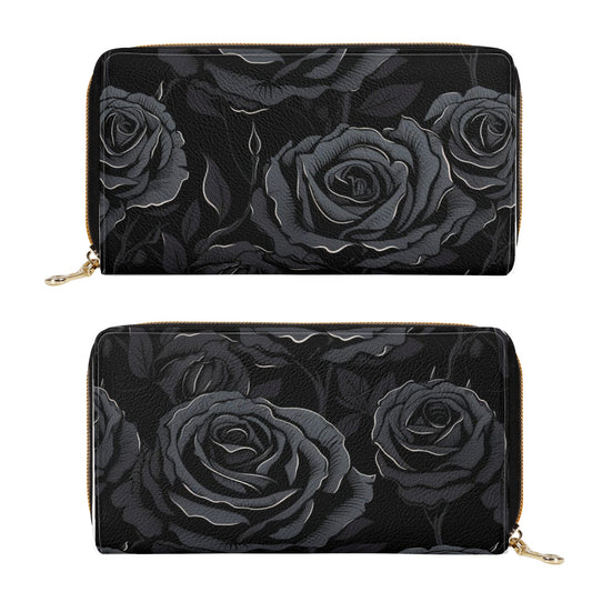 Goth Black Rose Leather Zipper Purse