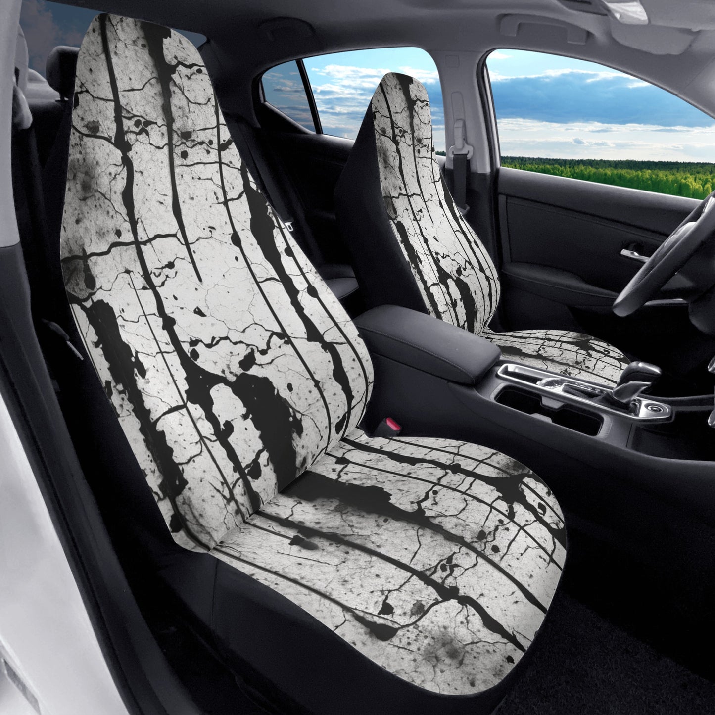 Gothic Black And White Car Seat Covers (2 Pcs)