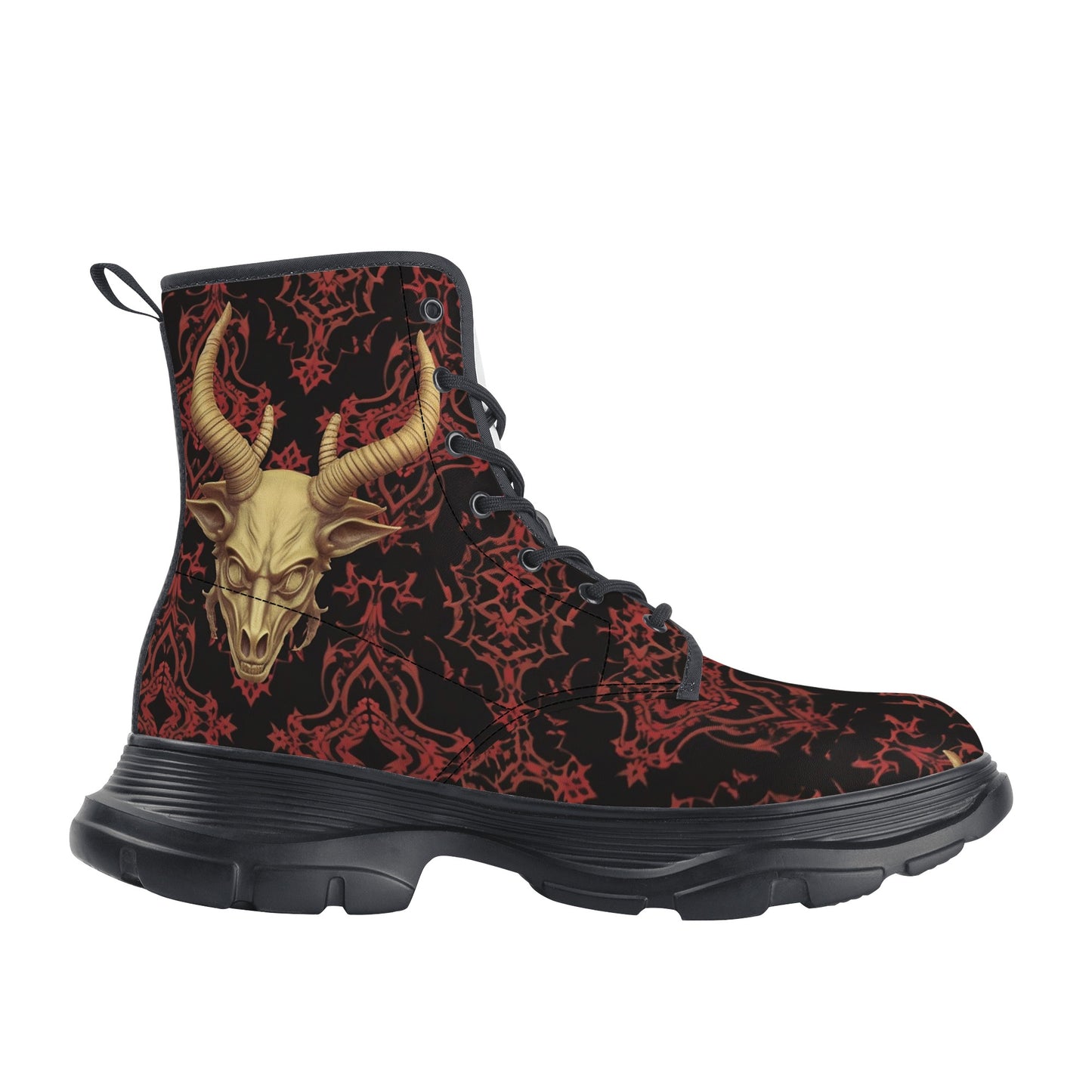 Demons Skull Leather Chunky Boots