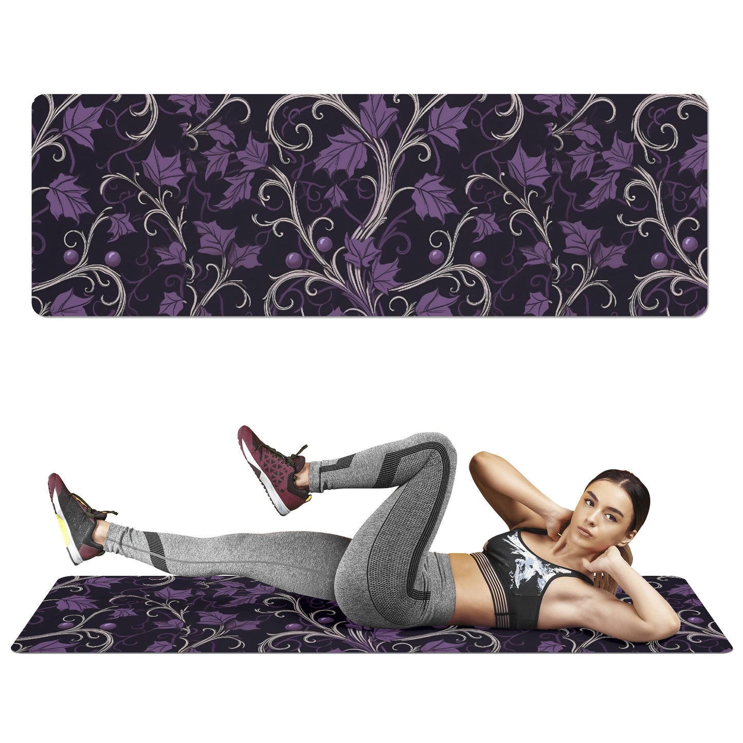 Purple Leaves And Branches Yoga Mat