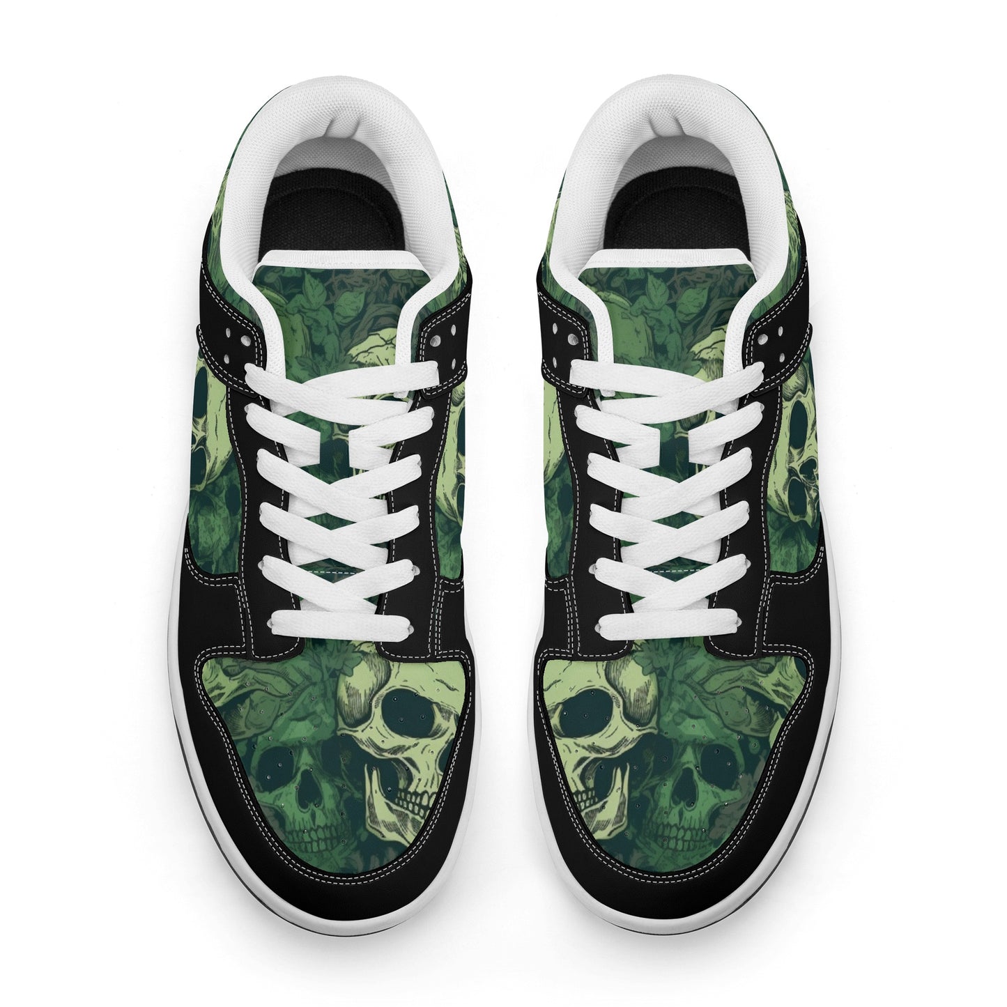 Green Skulls Dunk Low Top Leather Sneakers