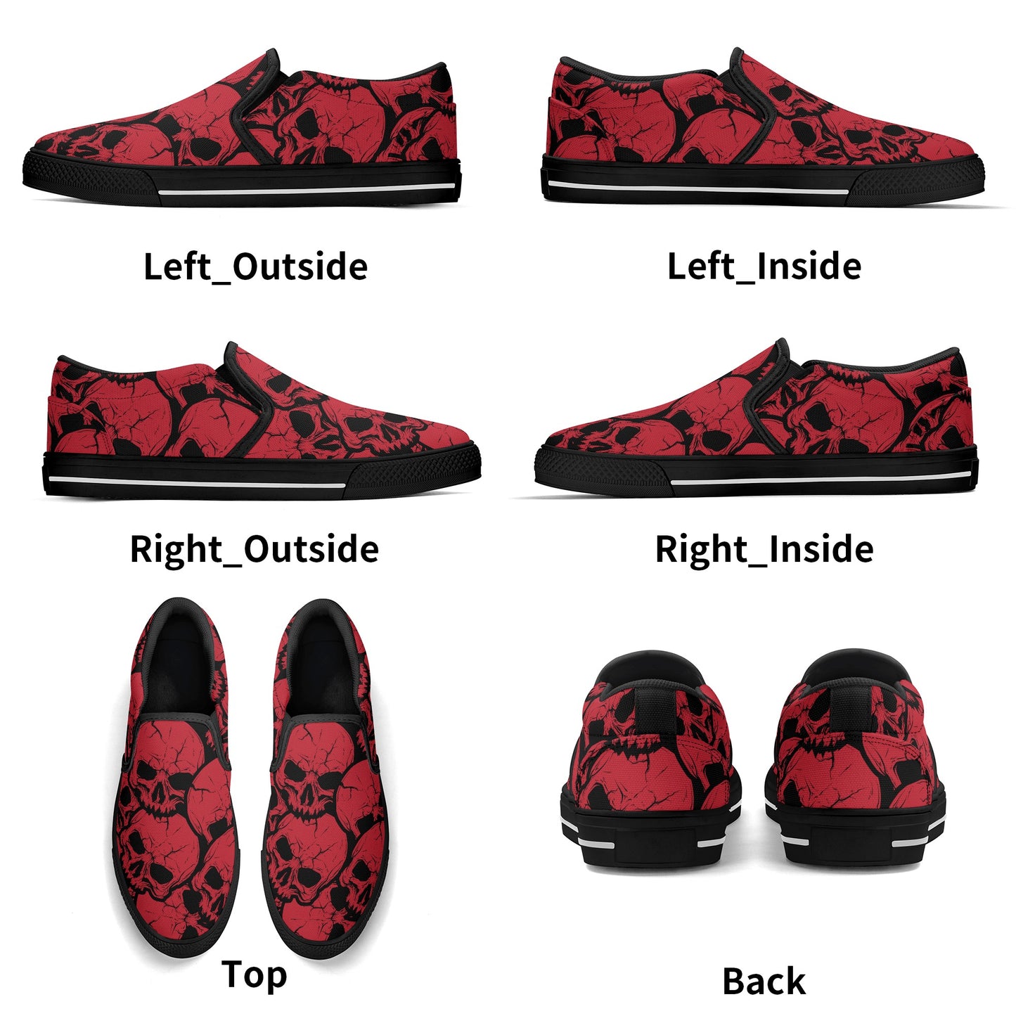 Gothic Red Skull Design Slip On Shoes