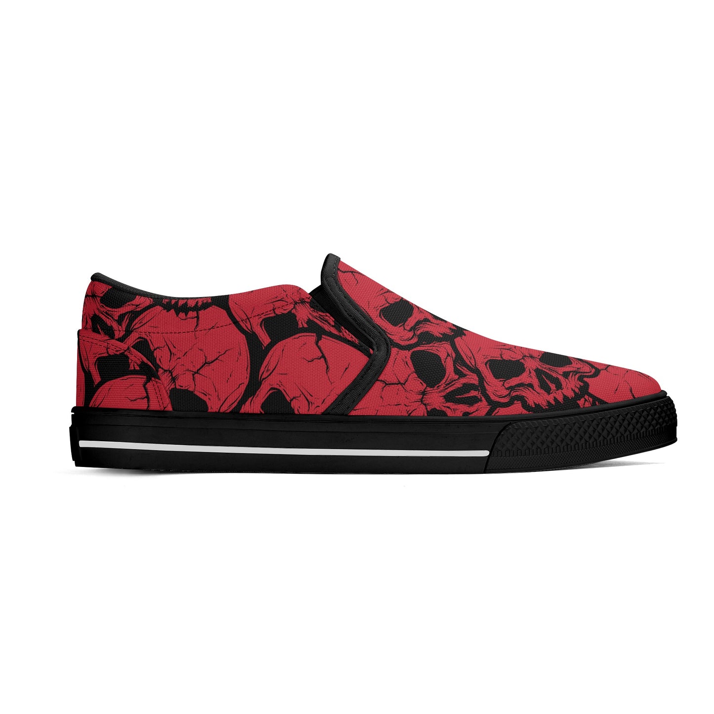 Gothic Red Skull Design Slip On Shoes