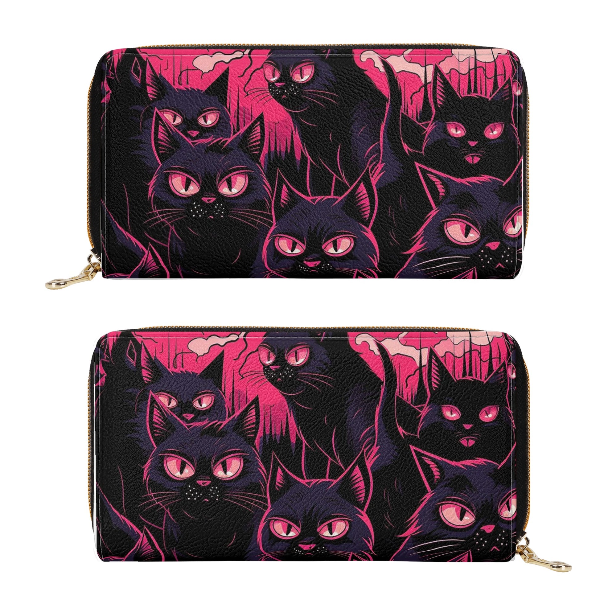 Watchful Cat Leather Zipper Purse