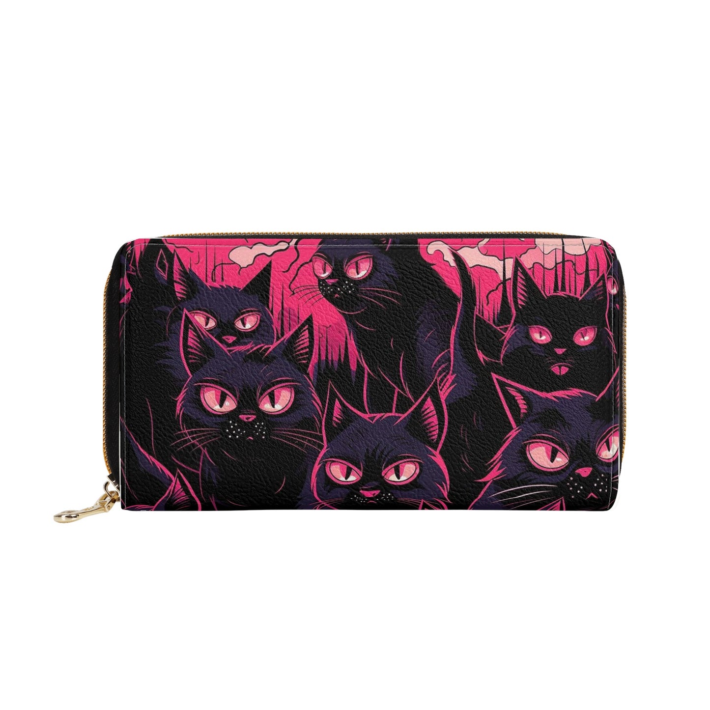 Watchful Cat Leather Zipper Purse