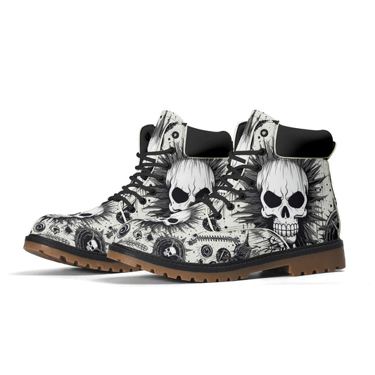 Punk Rock Skull Leather Brown Outsole All Season Boots