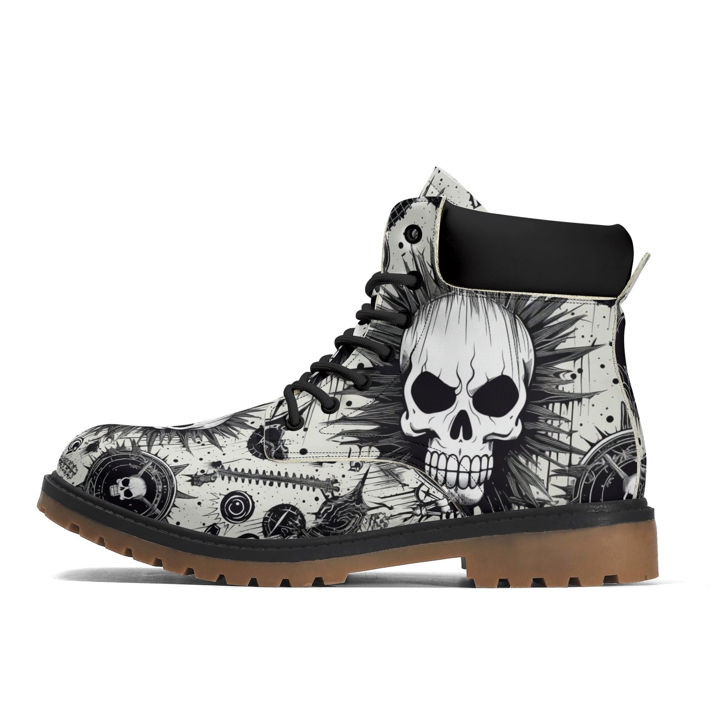 Punk Rock Skull Leather Brown Outsole All Season Boots