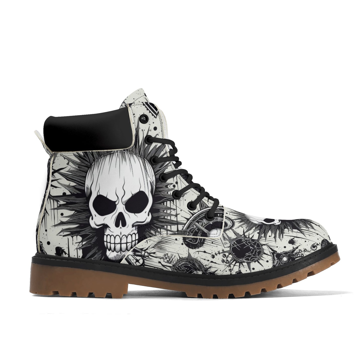 Punk Rock Skull Leather Brown Outsole All Season Boots