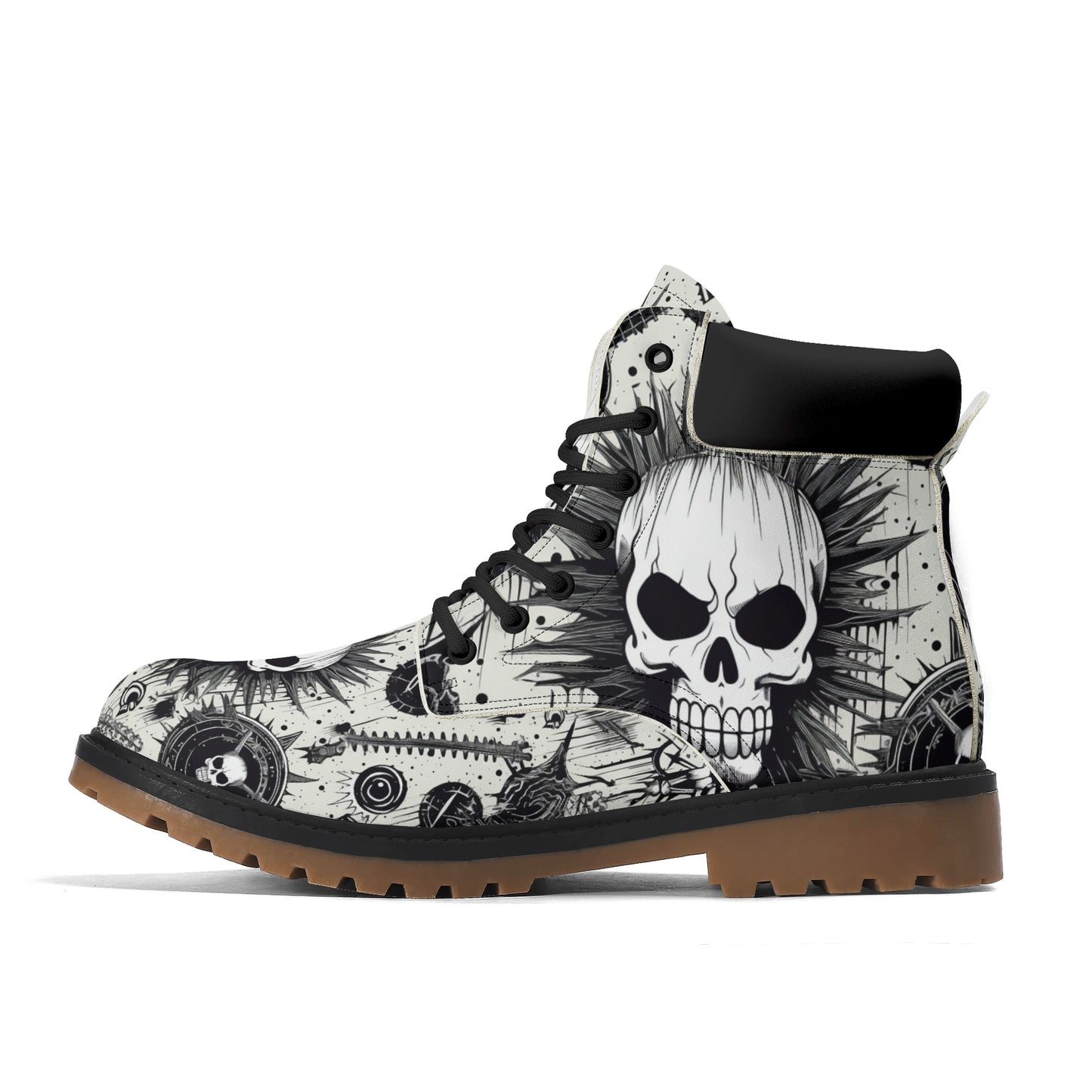 Punk Rock Skull Leather Brown Outsole All Season Boots