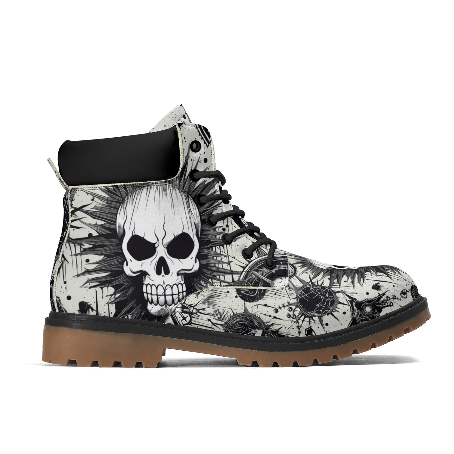 Punk Rock Skull Leather Brown Outsole All Season Boots