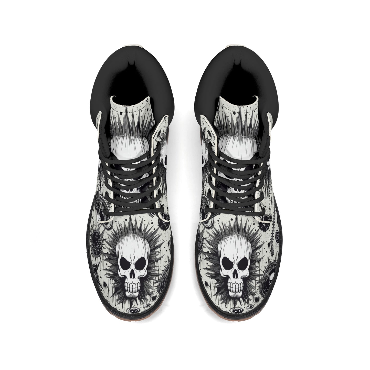 Punk Rock Skull Leather Brown Outsole All Season Boots