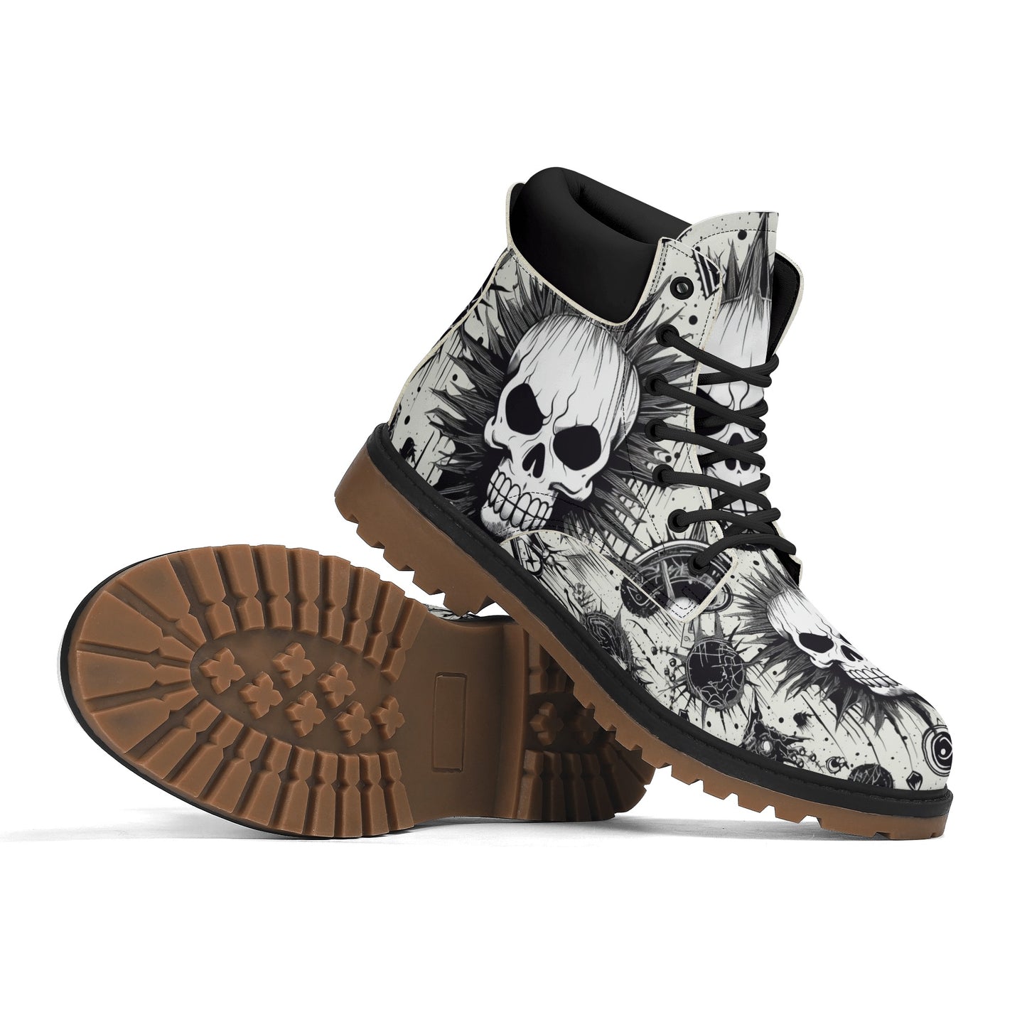 Punk Rock Skull Leather Brown Outsole All Season Boots