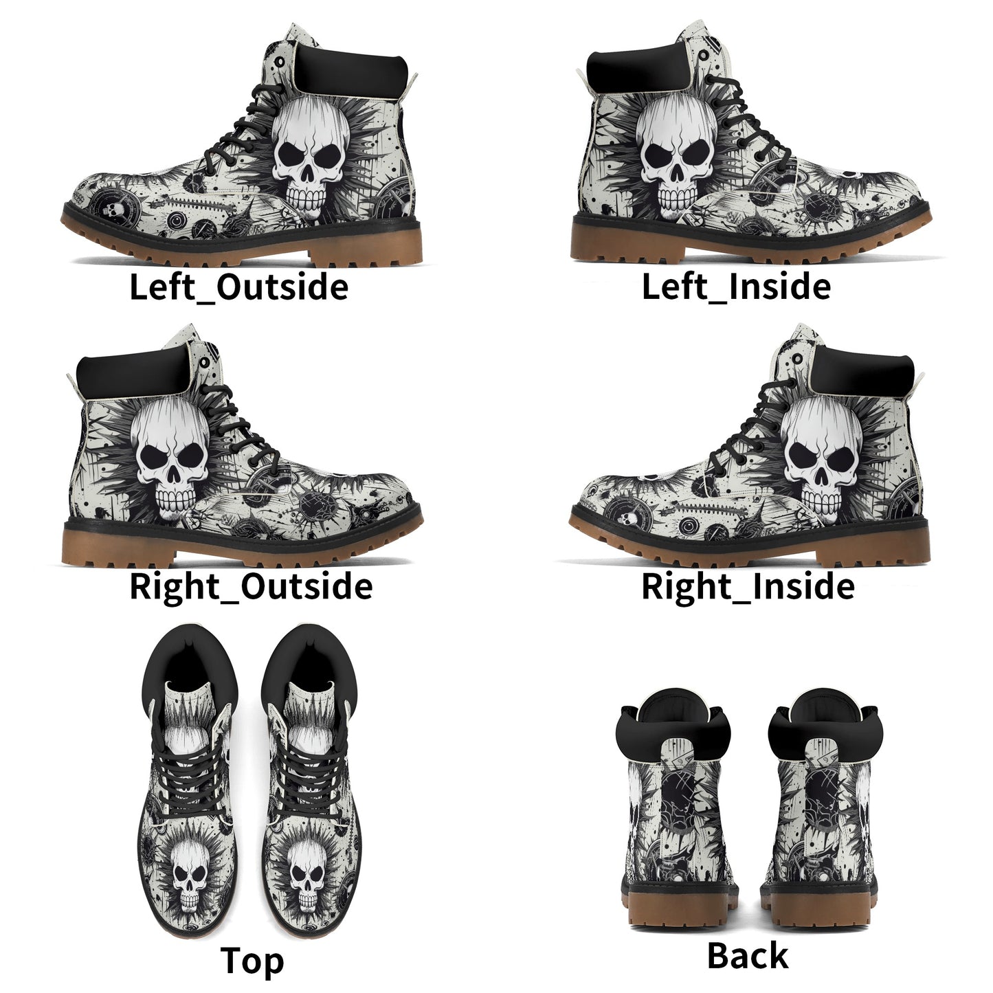 Punk Rock Skull Leather Brown Outsole All Season Boots