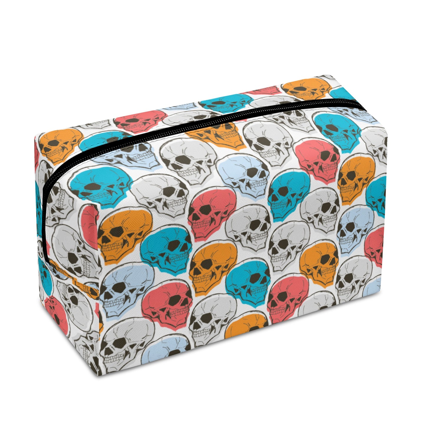 Colorful Skulls Leather Cosmetic Bag