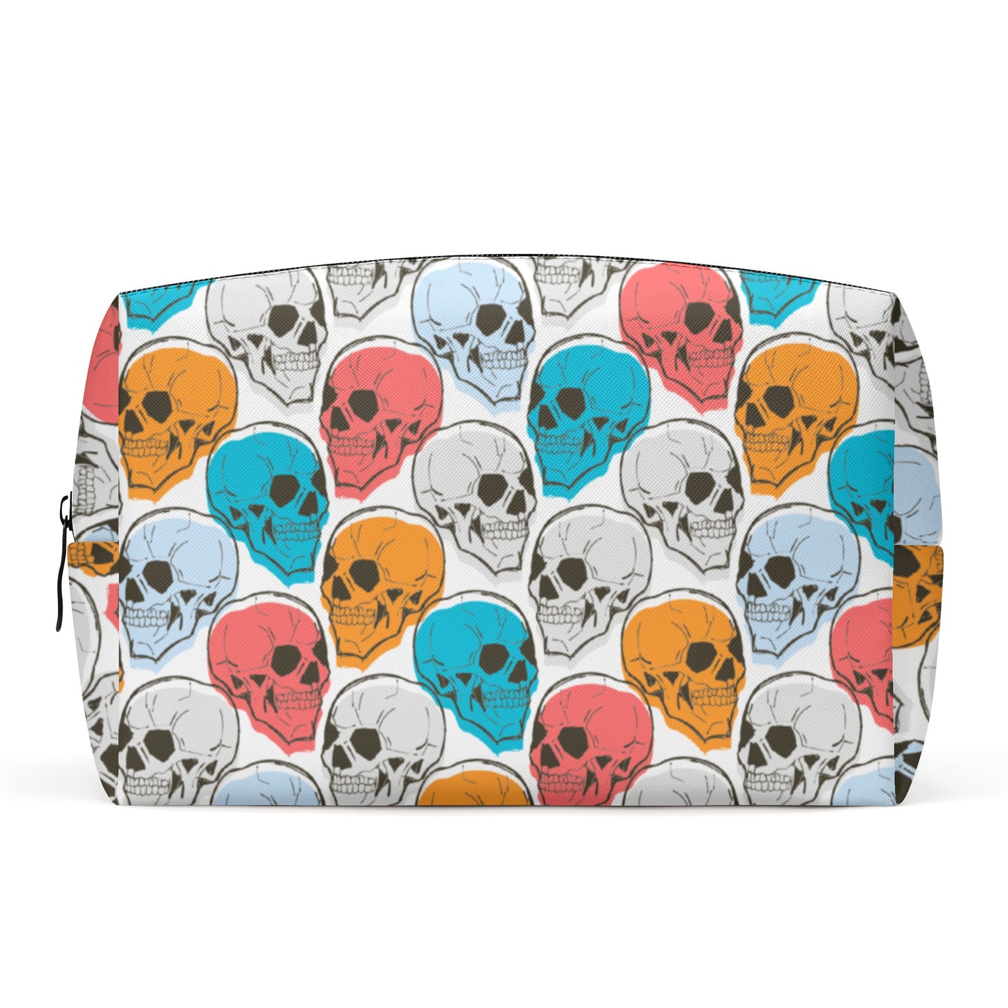 Colorful Skulls Leather Cosmetic Bag