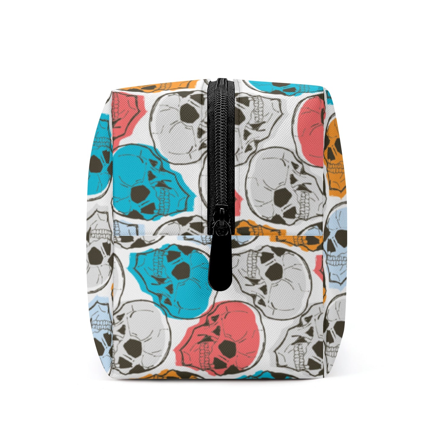 Colorful Skulls Leather Cosmetic Bag