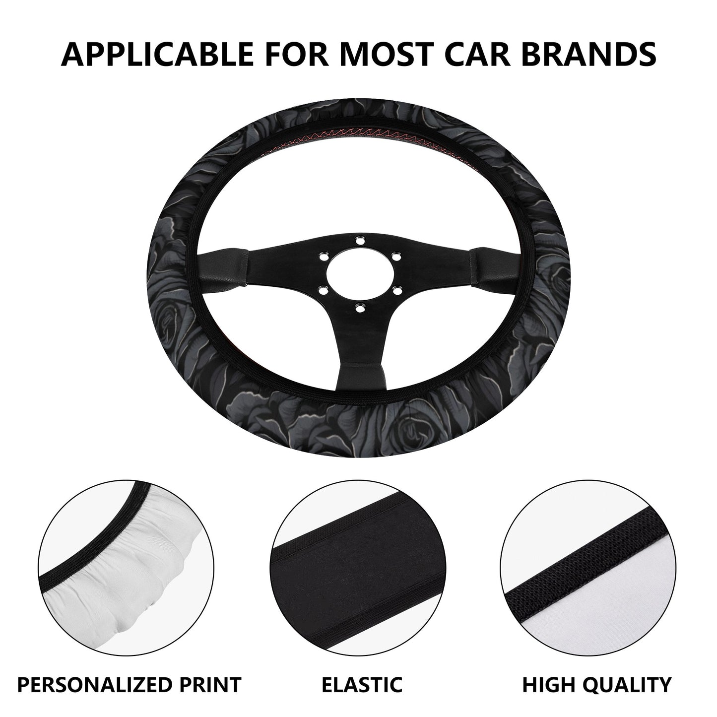 Black Roses Car Steering Wheel Covers