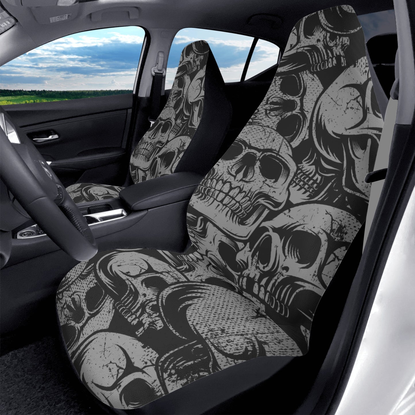 Silver Skulls Front Car Seat Covers