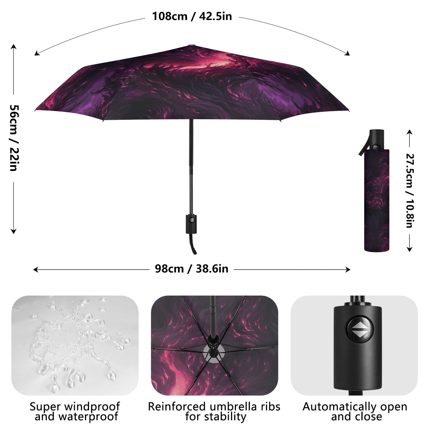 Midnight Pink Lightweight Auto Open & Close Umbrella