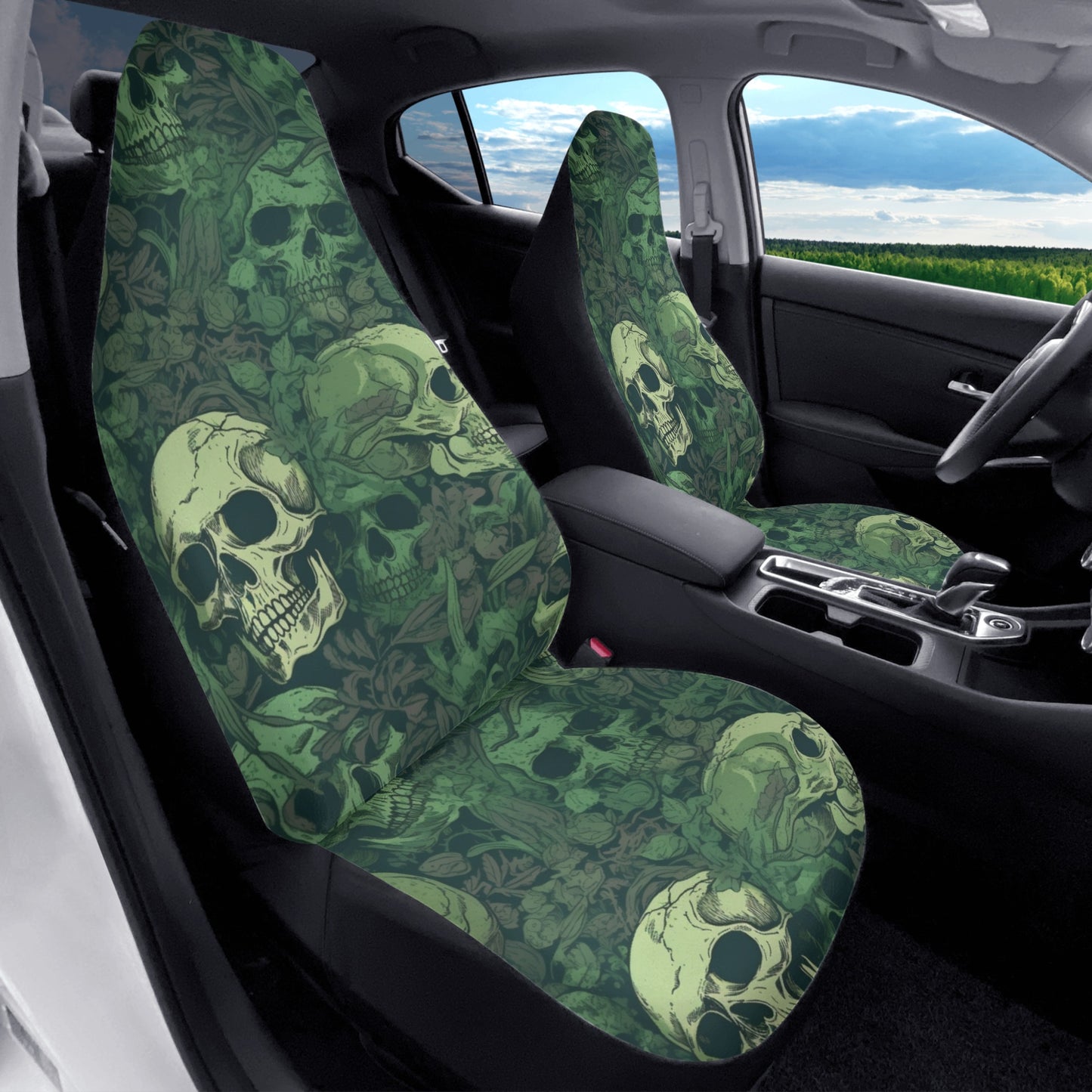 Green Skulls Front Car Seat Covers