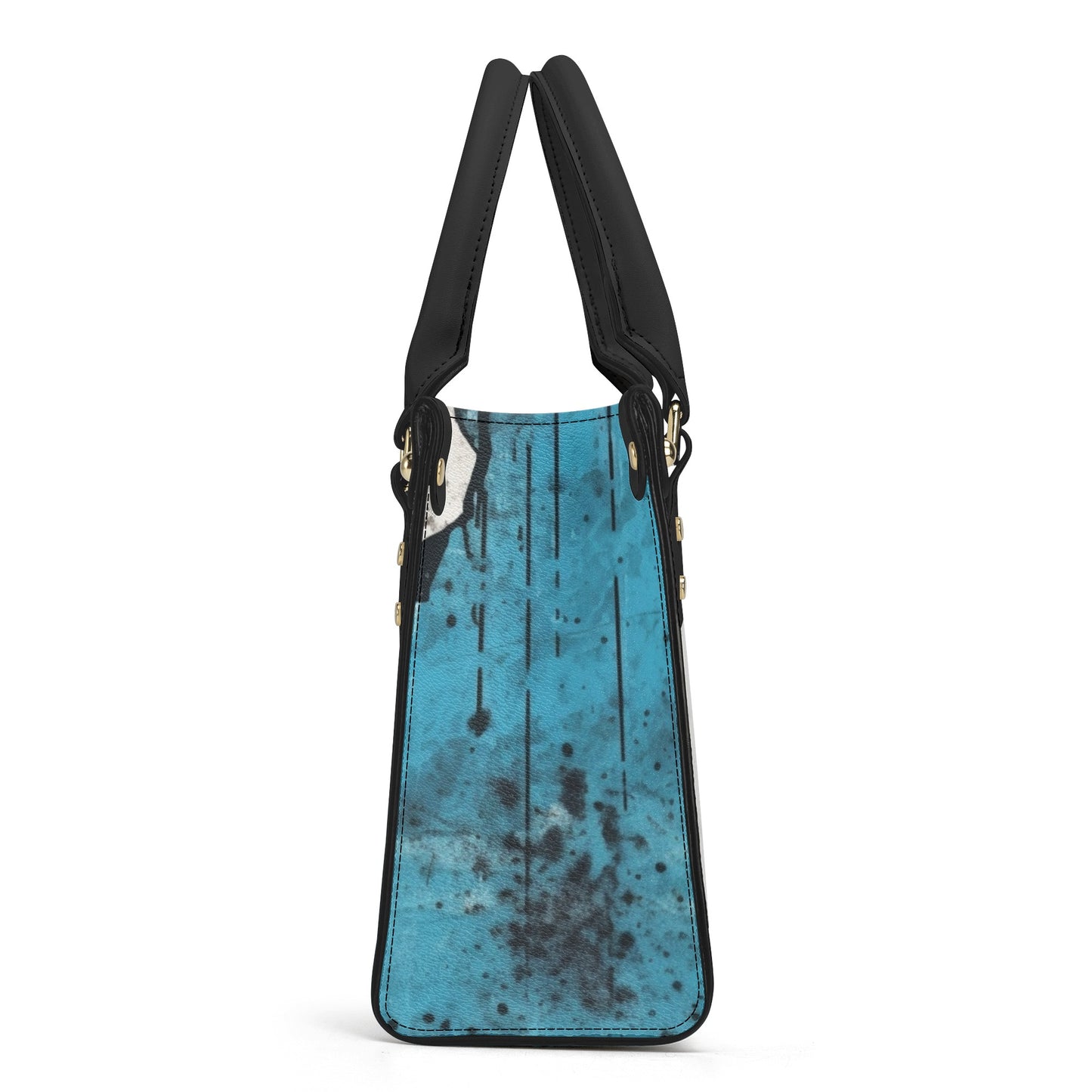 Pink And Blue Skull Luxury Leather Handbag With Shoulder Strap