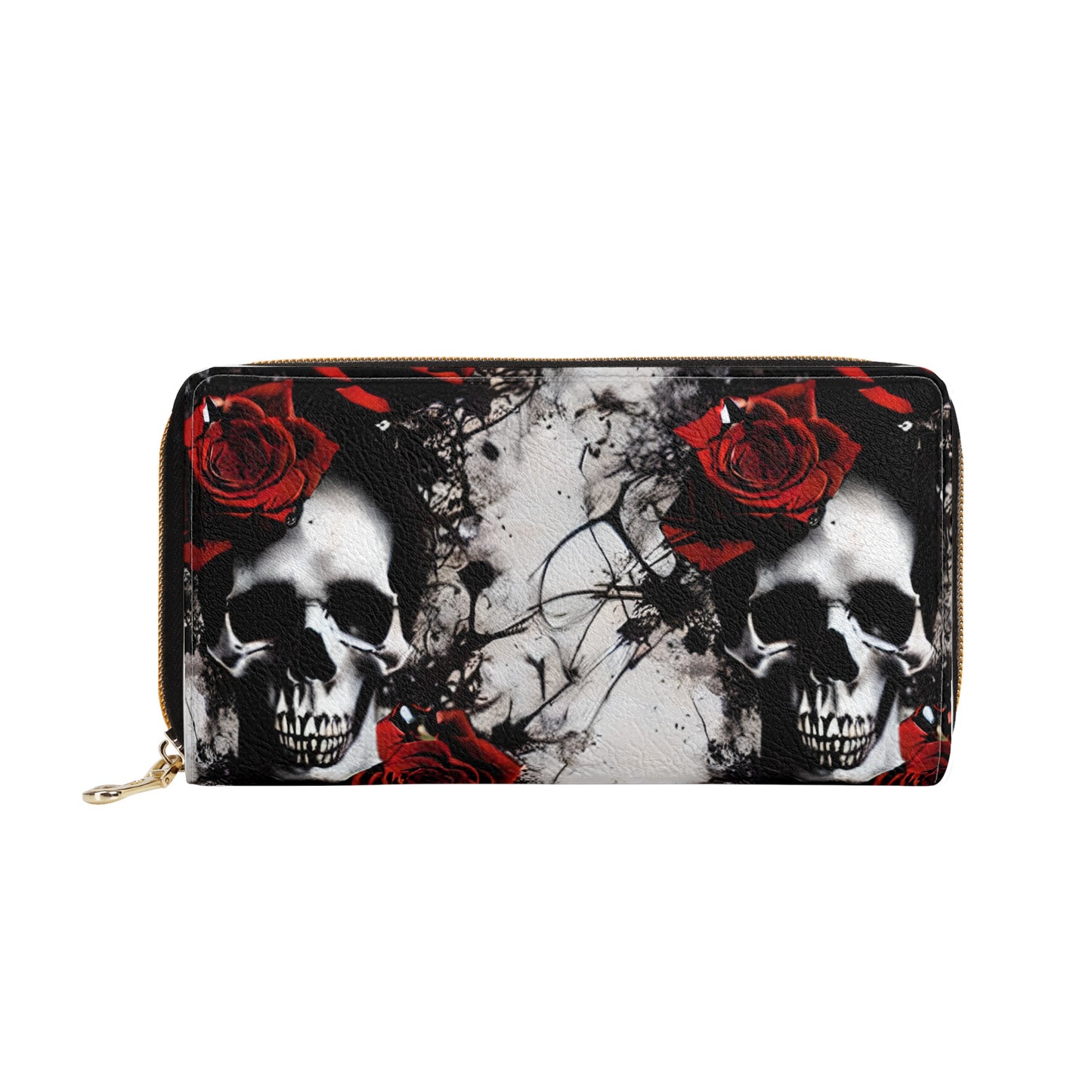 Skull And Roses Leather Zipper Purse