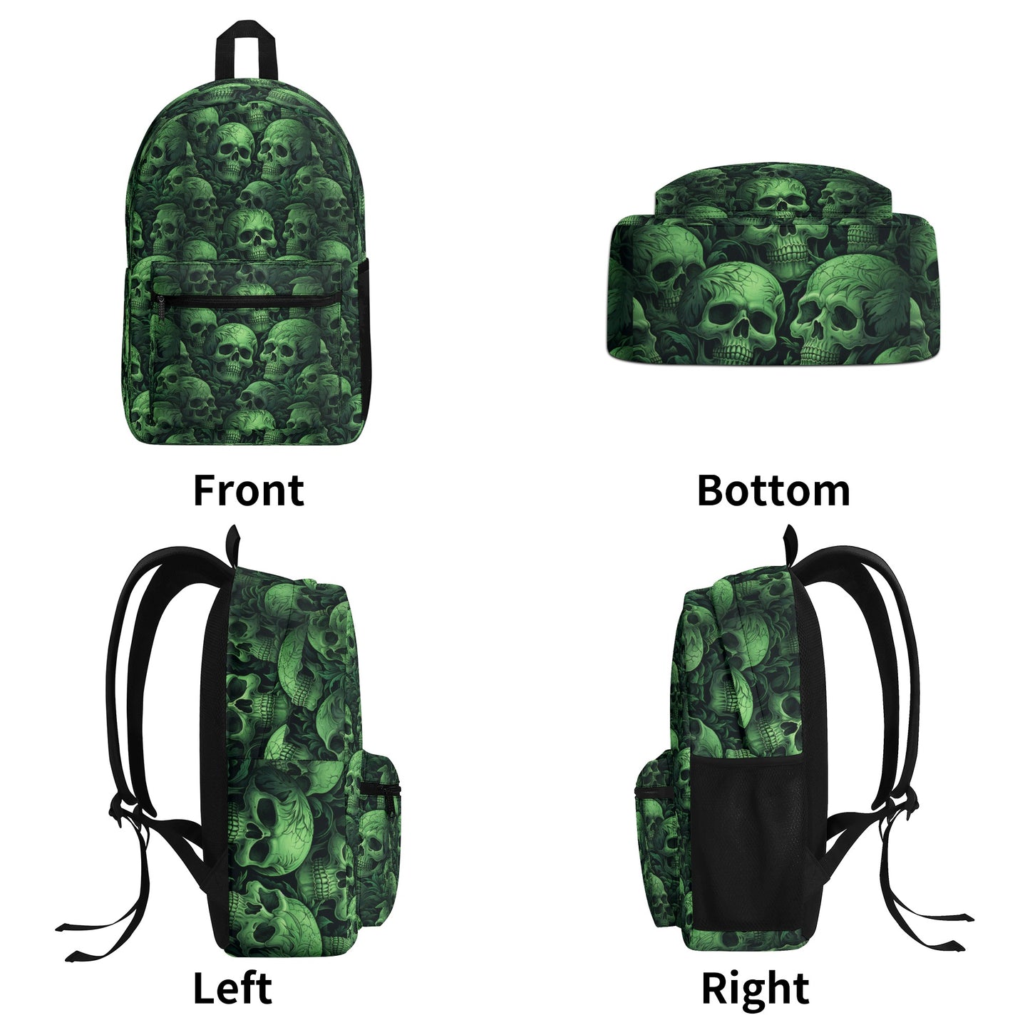 Green Skulls Polyester Vintage Backpack