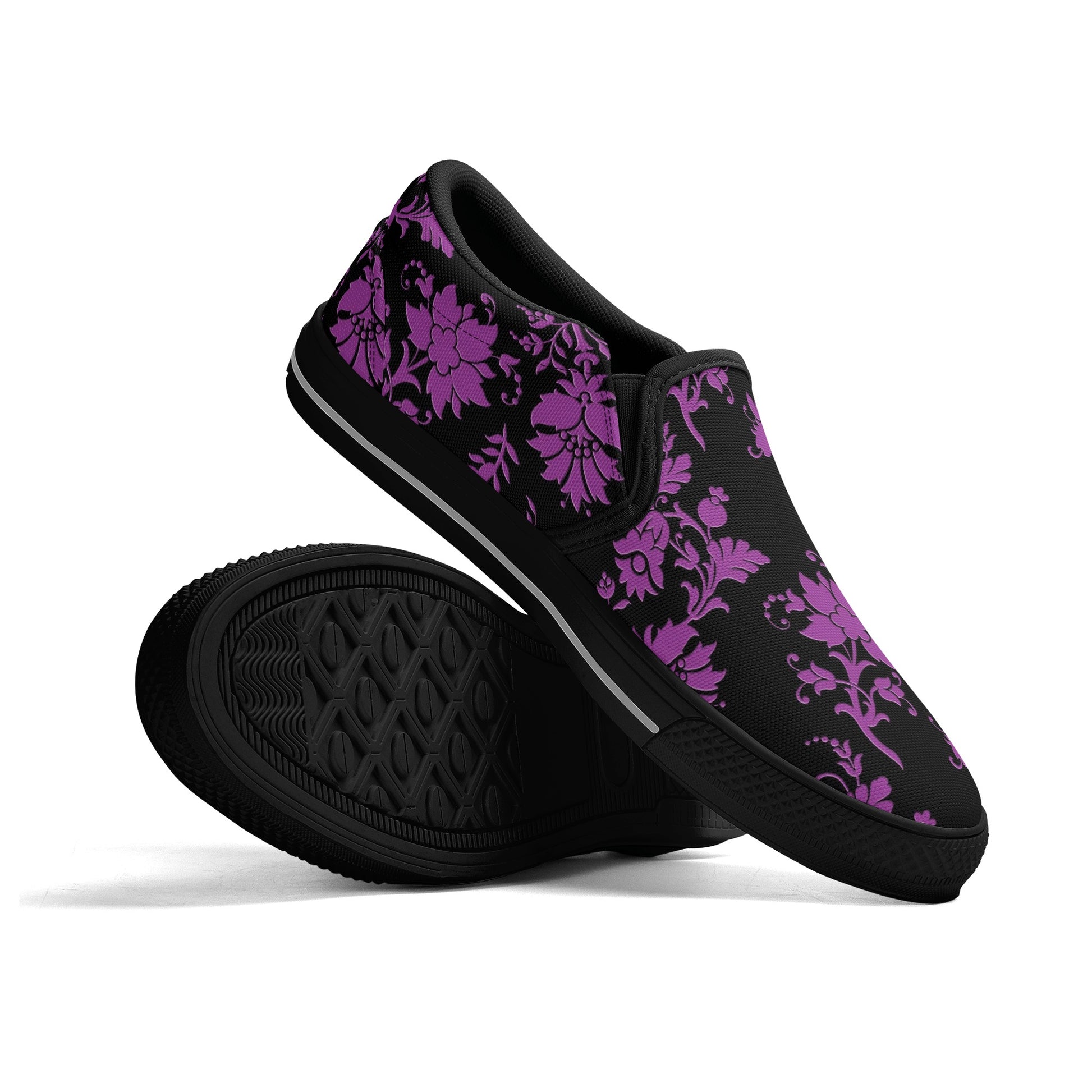 Purple Flowers Women's Slip On Shoes