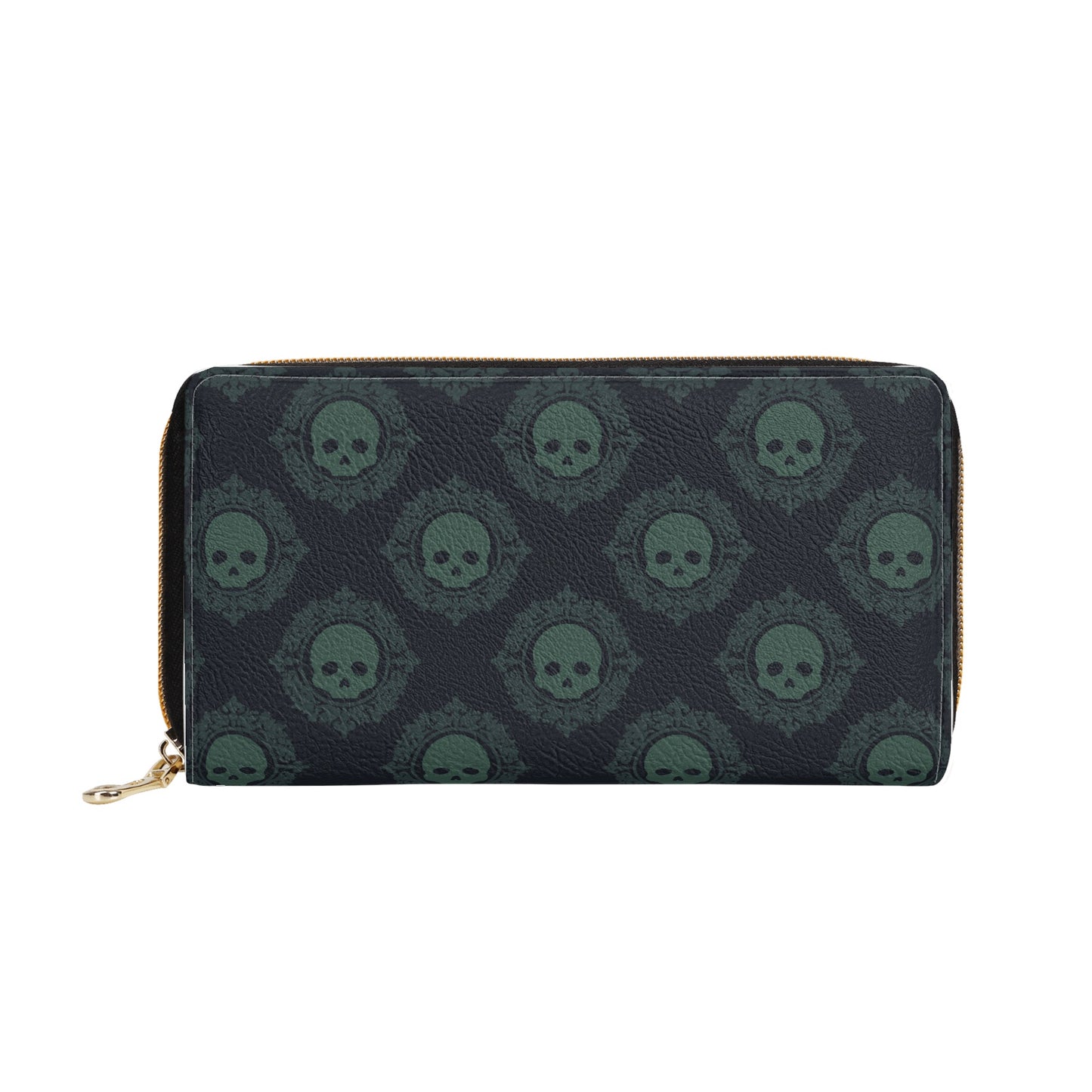 Green Skulls Leather Zipper Purse