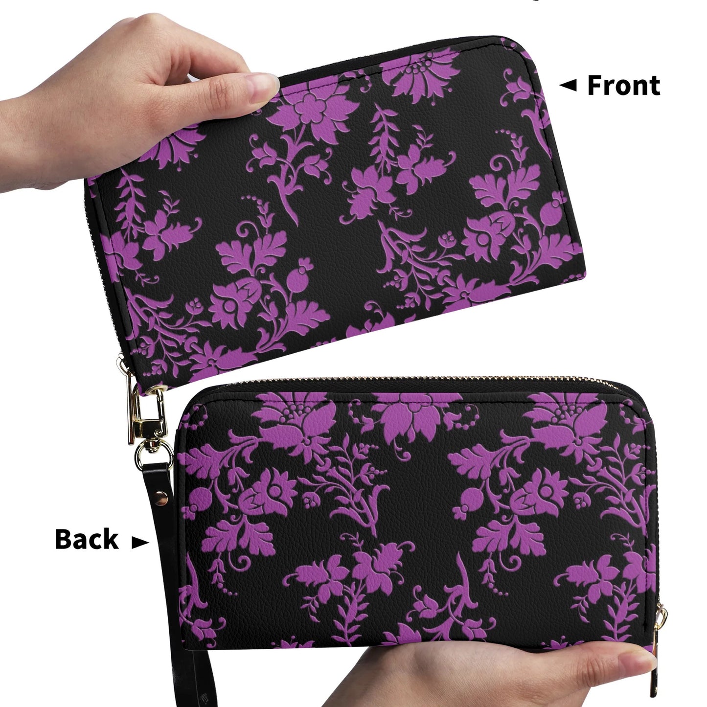 Gothic Purple Flowers Leather Wallet