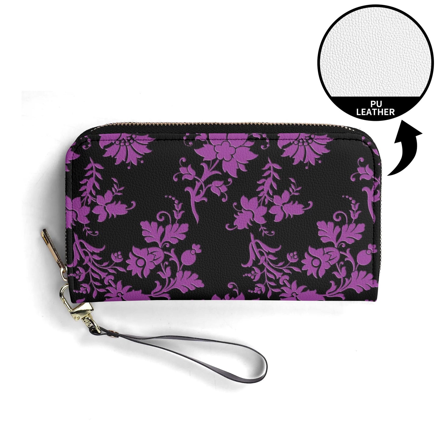 Gothic Purple Flowers Leather Wallet