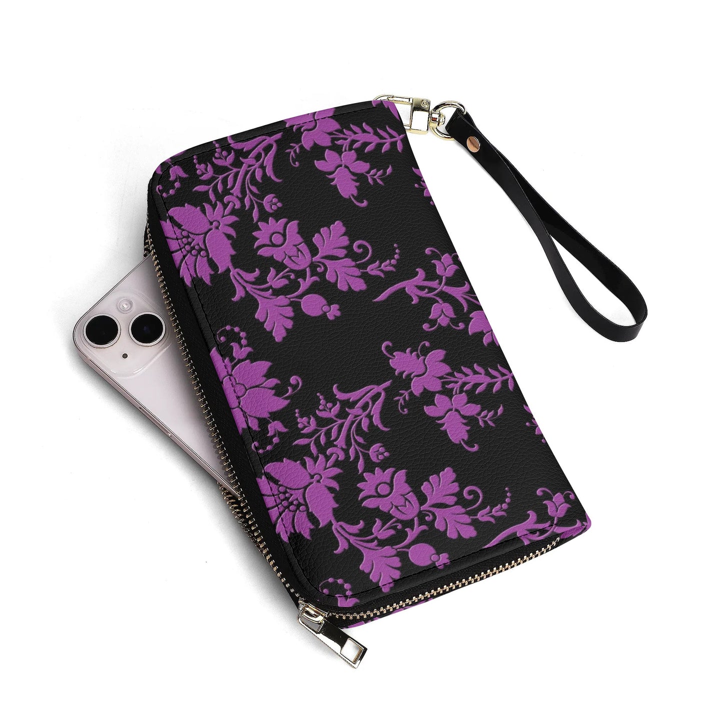 Gothic Purple Flowers Leather Wallet