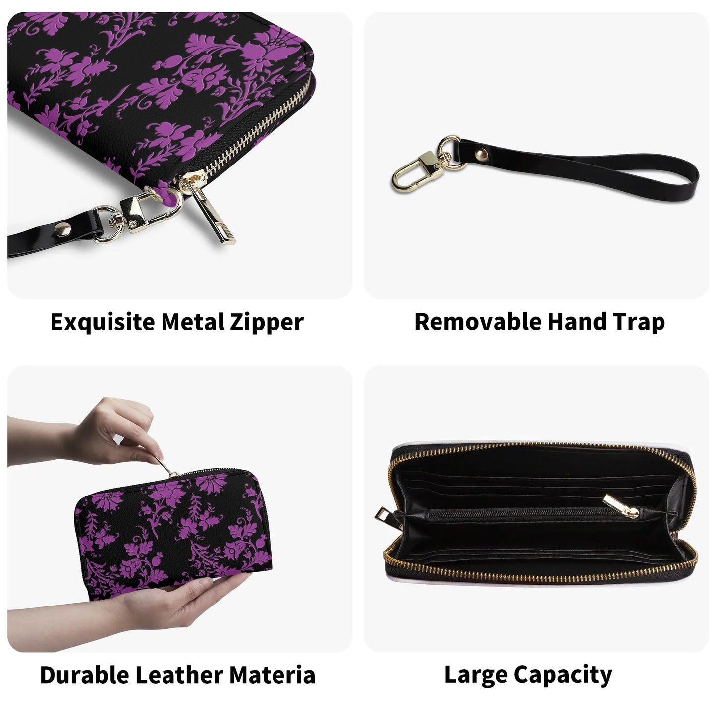 Gothic Purple Flowers Leather Wallet