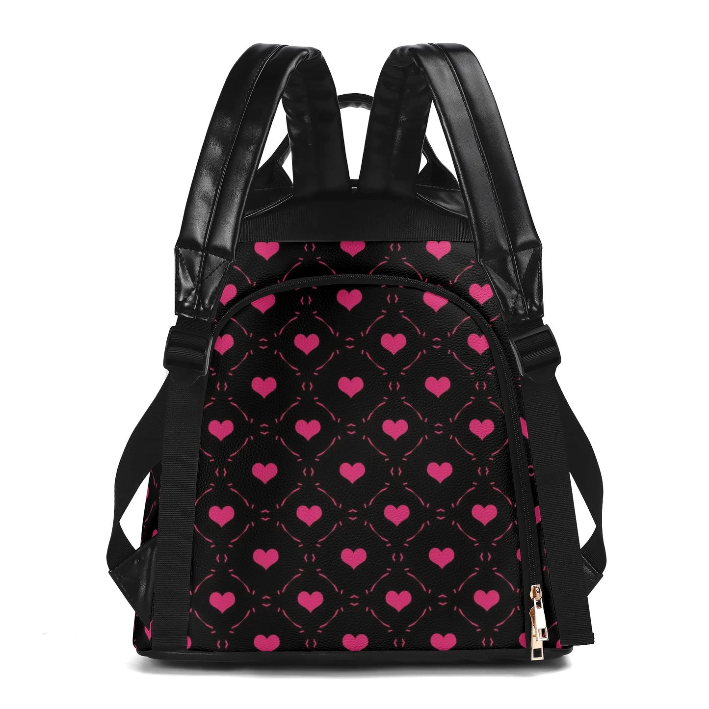 Pink Hearts Leather Anti-theft Travel Backpack