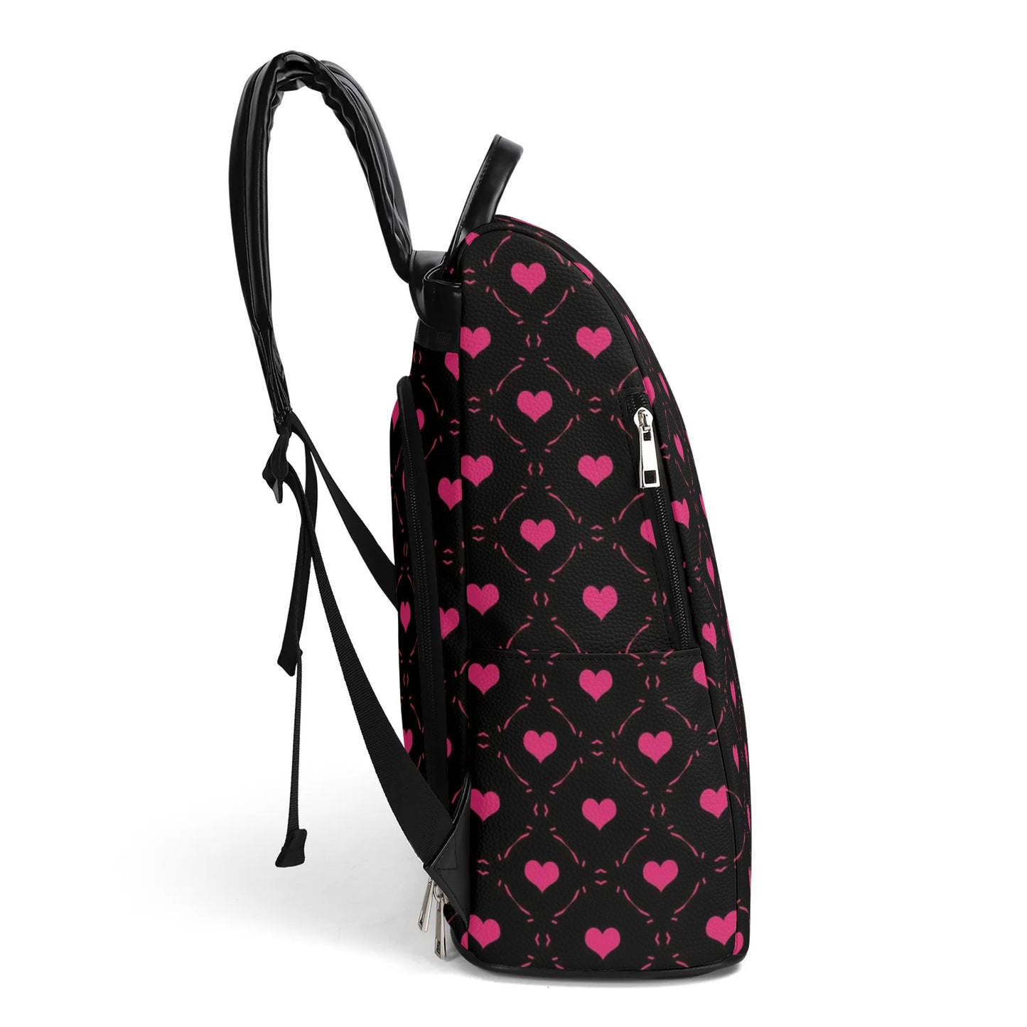 Pink Hearts Leather Anti-theft Travel Backpack