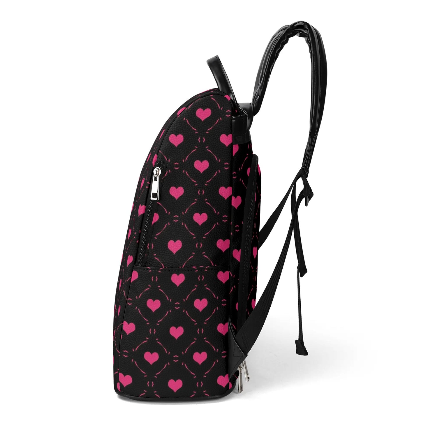 Pink Hearts Leather Anti-theft Travel Backpack