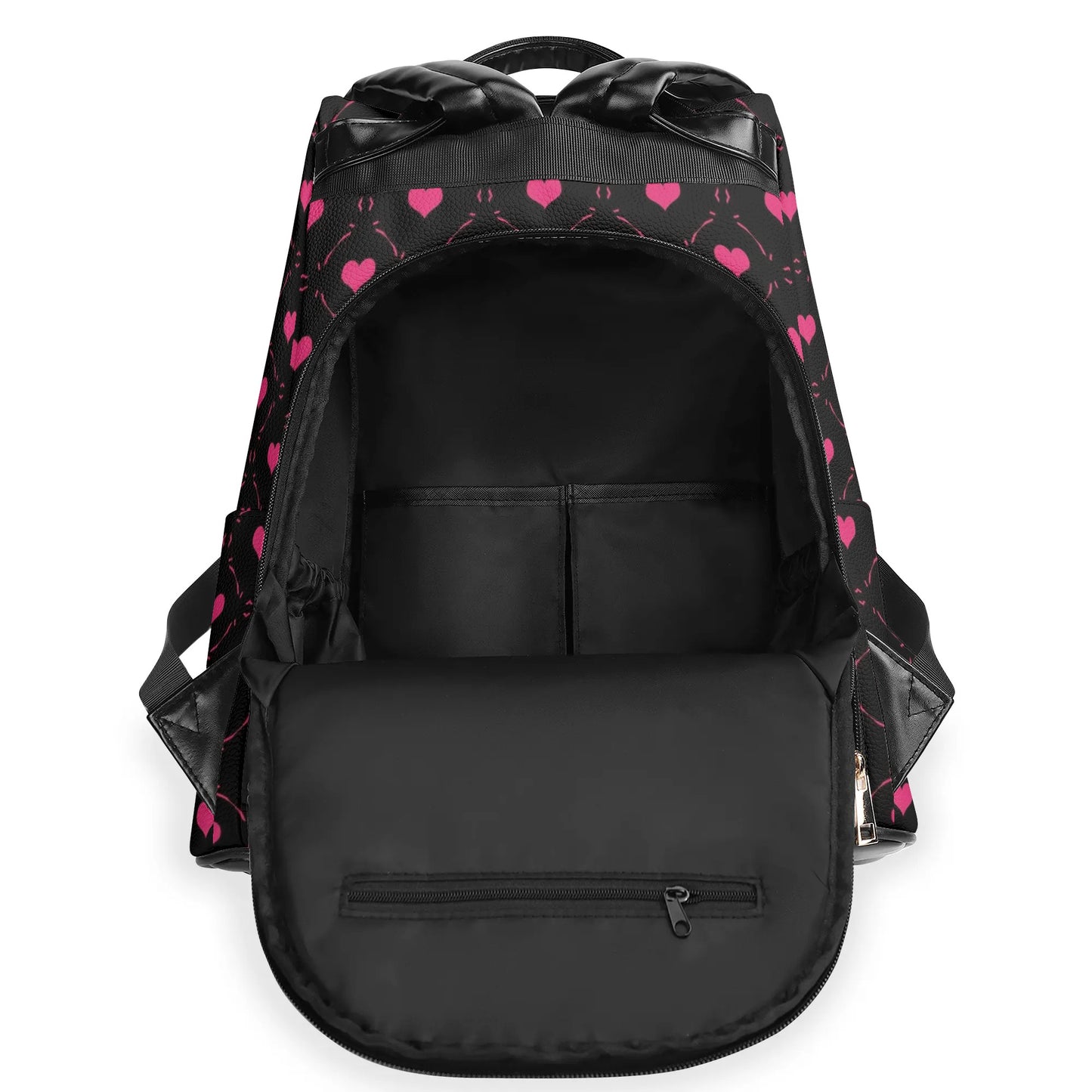 Pink Hearts Leather Anti-theft Travel Backpack