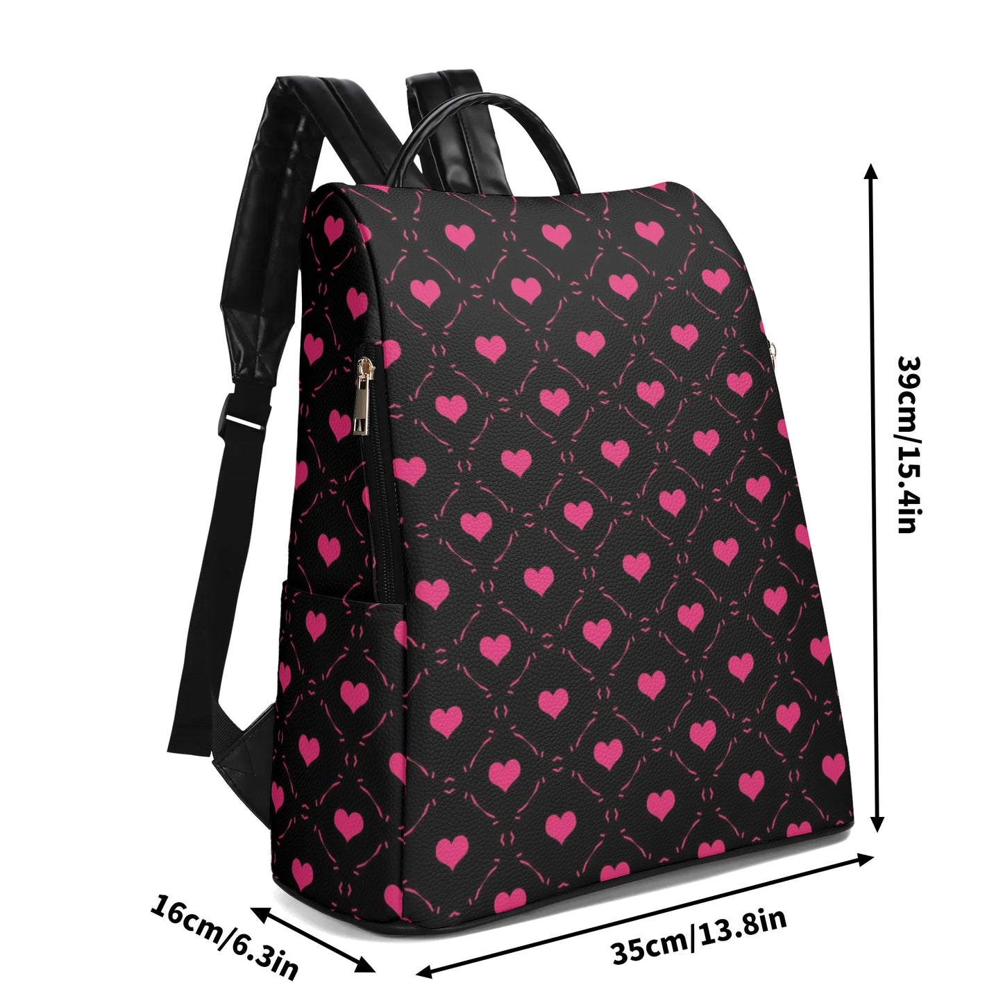 Pink Hearts Leather Anti-theft Travel Backpack