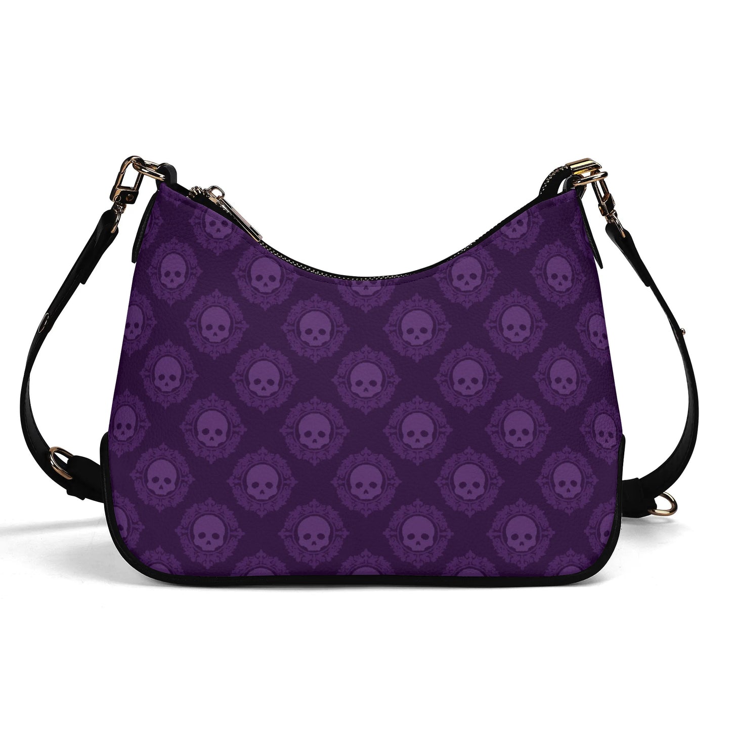 Gothic Purple Skulls Leather Hand Bag With Chain