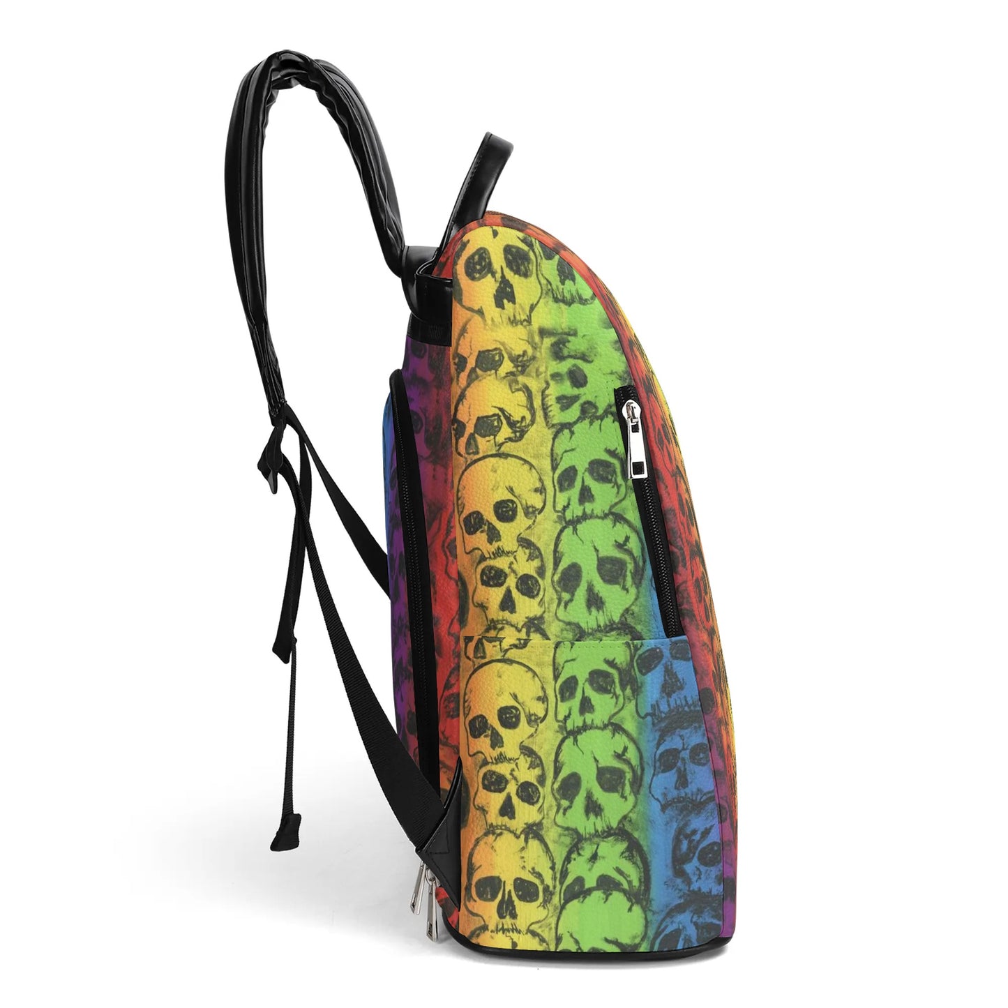 Rainbow Skulls Leather Anti-theft Travel Backpack